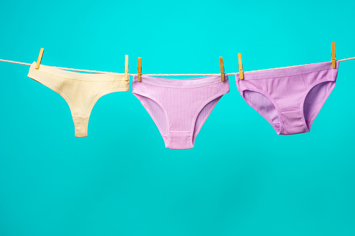 Women’s underwear hanging on a clothesline