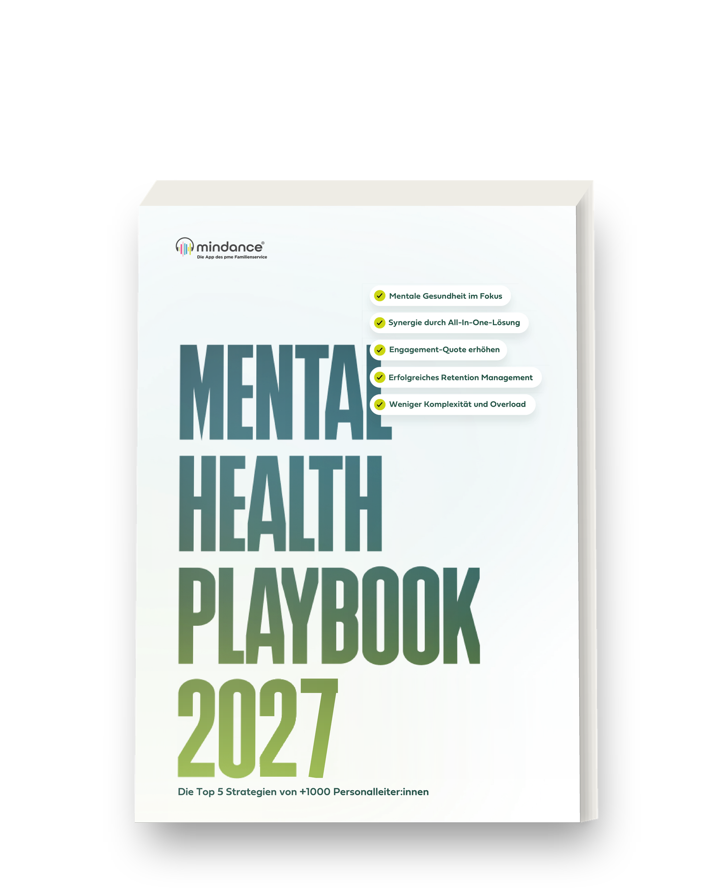 The Mental Health Playbook 2027 as a standing booklet, slightly turned
