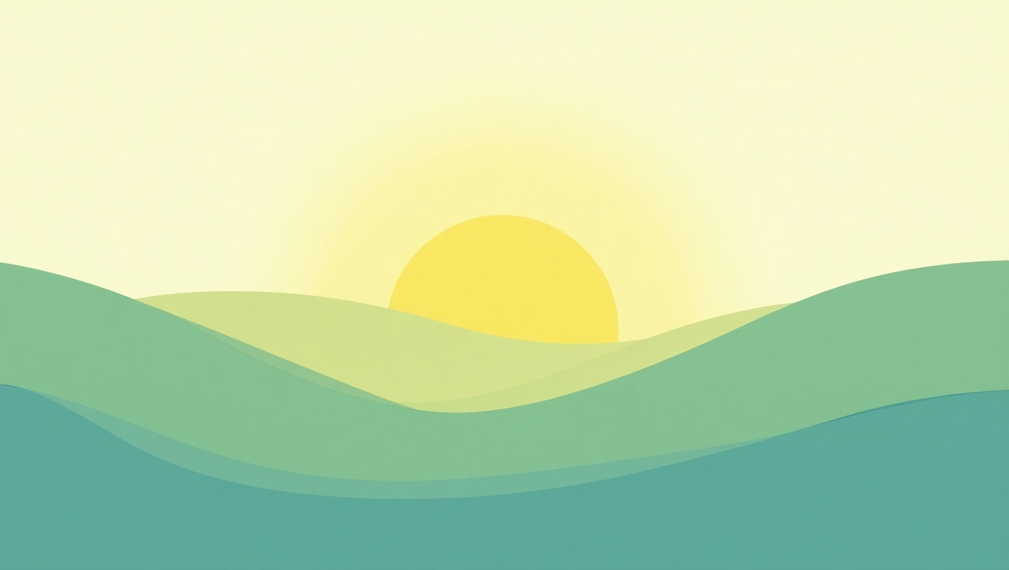 Minimalistische Illustration eines Sonnenaufgangs über grünen Hügeln